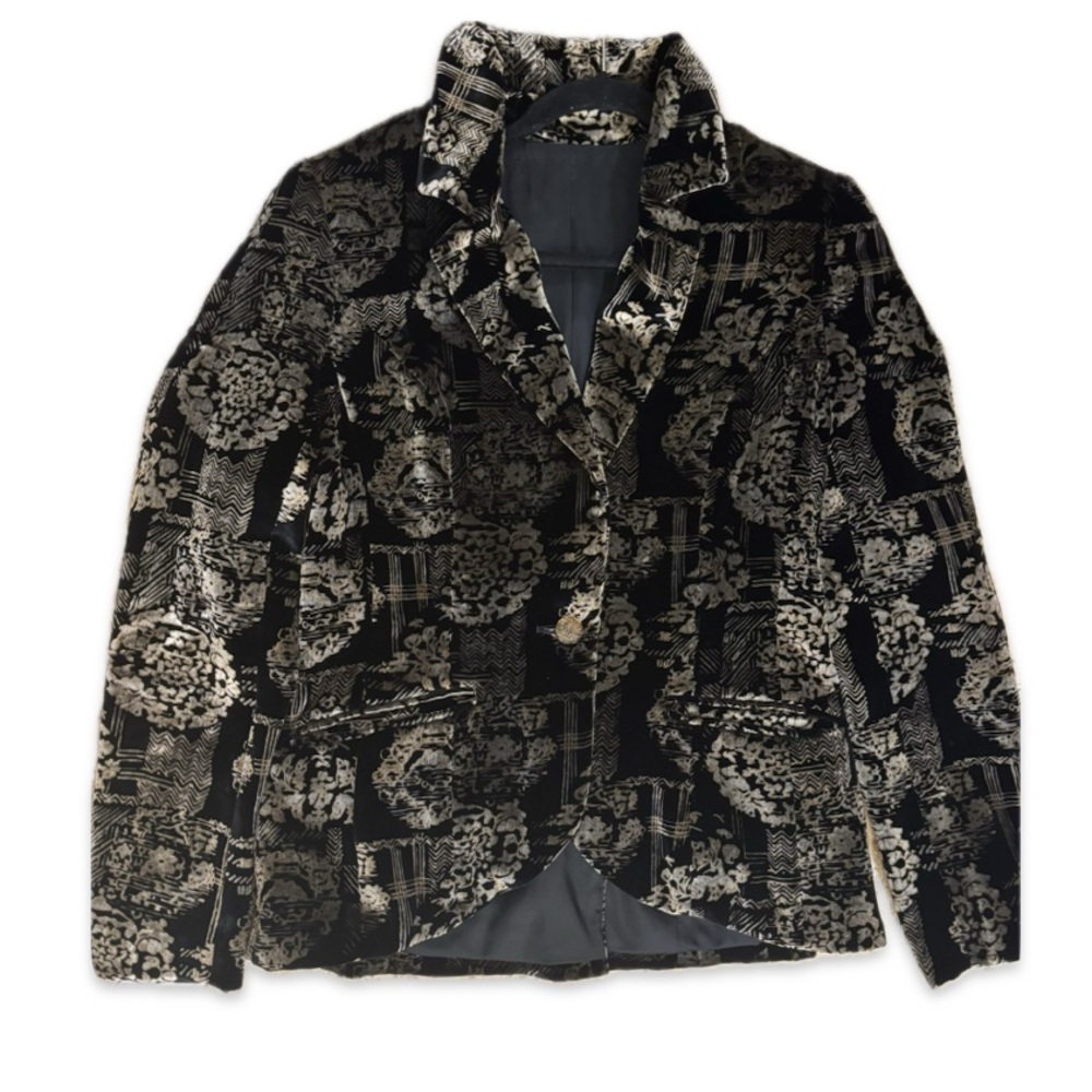 Carmen Marc Valvo Black and Gold Floral Blazer